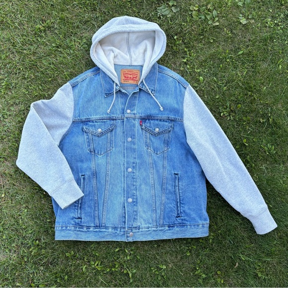 Levi's Other - Levi’s Hybrid Hoodie Trucker Jean Jacket Mens XL Vintage Fit Blue Gray Hooded